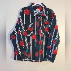 Vintage Fresh Prints Of Bel Air Black And White Stripe Red Roses Size 3X Jacket